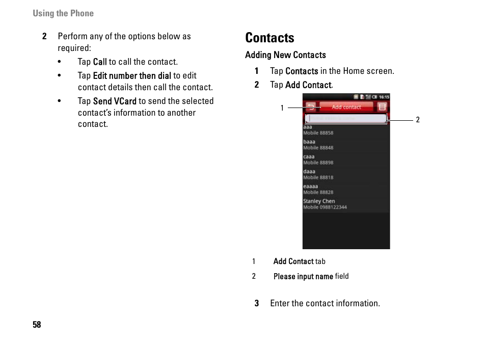 Contacts | Dell MINI 3IX User Manual | Page 60 / 145