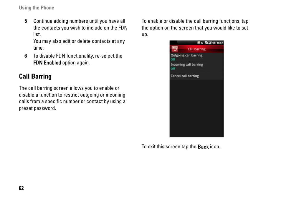 Call barring | Dell MINI 3IX User Manual | Page 64 / 145