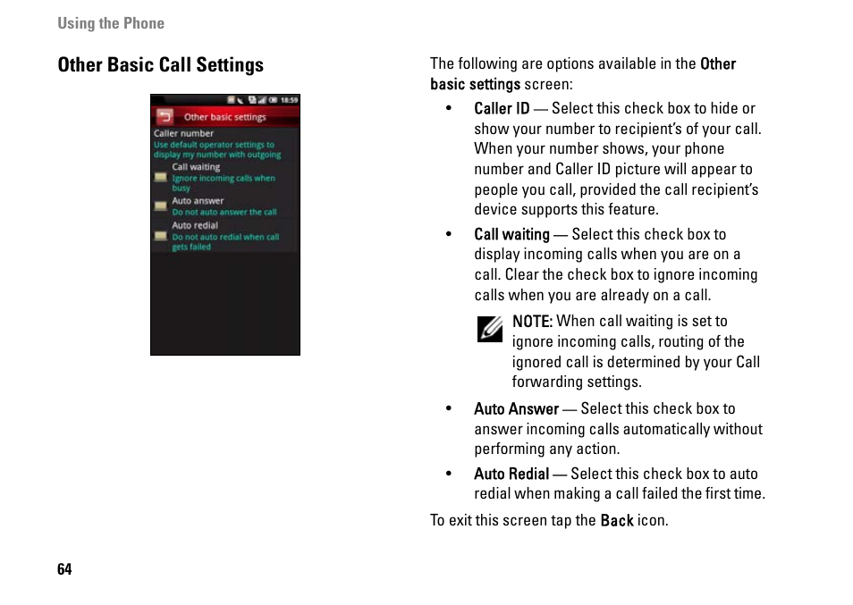 Other basic call settings | Dell MINI 3IX User Manual | Page 66 / 145