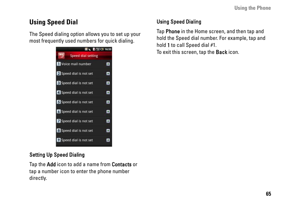 Using speed dial | Dell MINI 3IX User Manual | Page 67 / 145