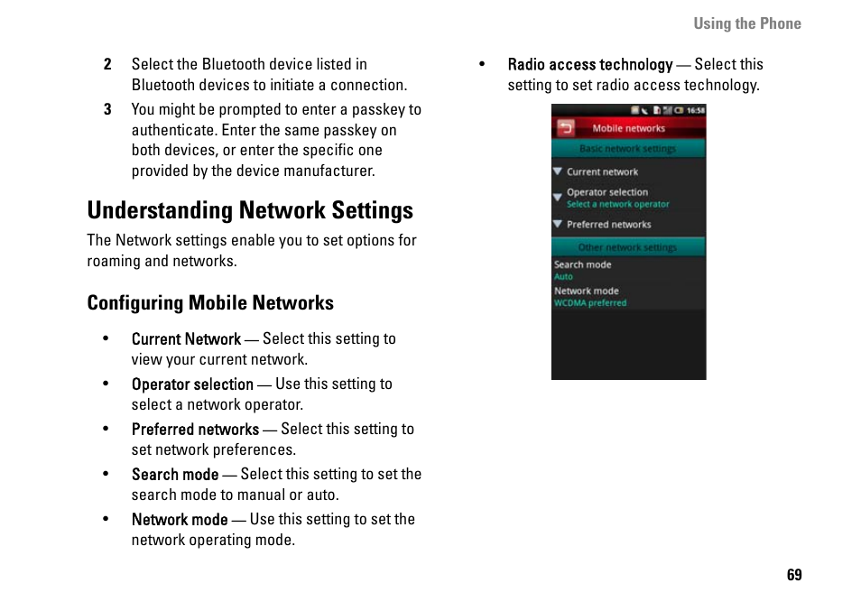 Understanding network settings, Configuring mobile networks | Dell MINI 3IX User Manual | Page 71 / 145