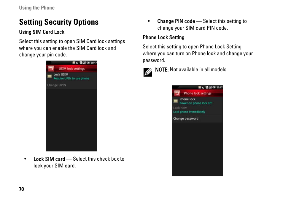 Setting security options | Dell MINI 3IX User Manual | Page 72 / 145