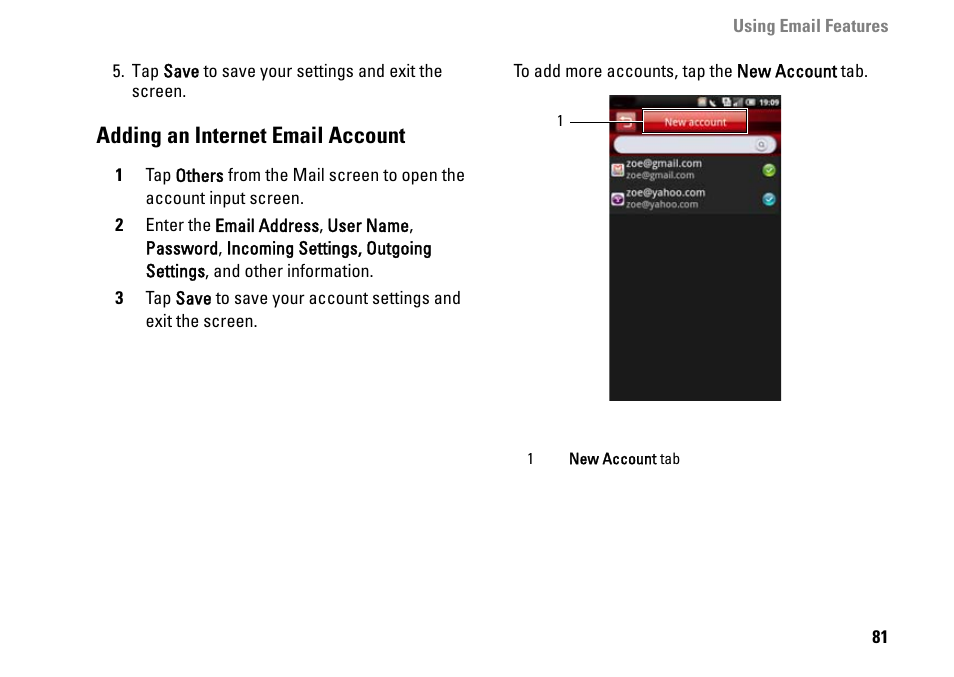 Adding an internet email account | Dell MINI 3IX User Manual | Page 83 / 145