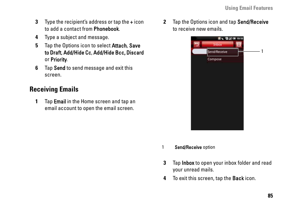 Receiving emails | Dell MINI 3IX User Manual | Page 87 / 145