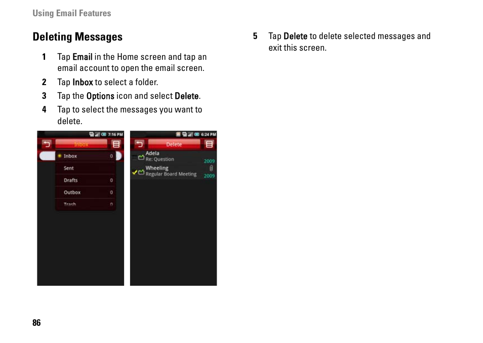 Deleting messages | Dell MINI 3IX User Manual | Page 88 / 145