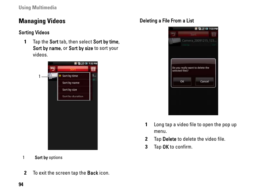 Managing videos | Dell MINI 3IX User Manual | Page 96 / 145