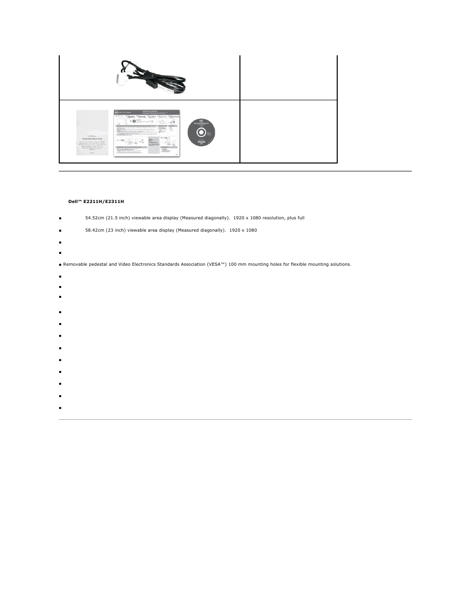 Product features, Identifying parts and controls, Front view | Dell E2211H Monitor User Manual | Page 3 / 33