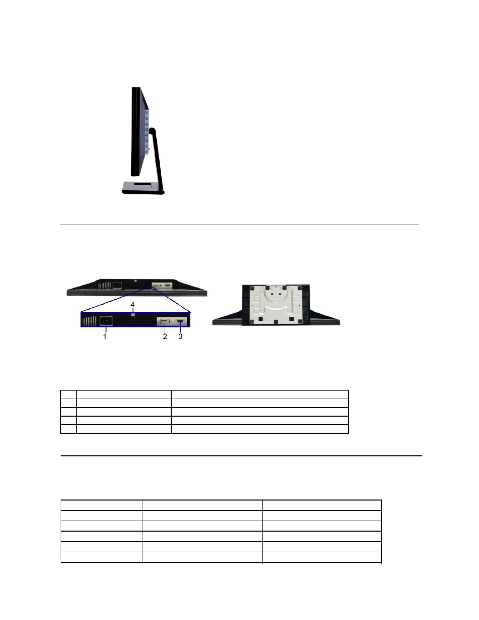 Monitor specifications, Side view bottom view, Flat panel specifications | Dell E2211H Monitor User Manual | Page 5 / 33