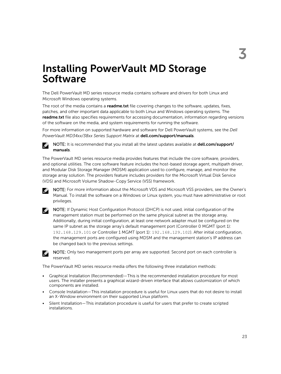 Installing powervault md storage software, 3 installing powervault md storage software | Dell PowerVault MD3420 User Manual | Page 23 / 30