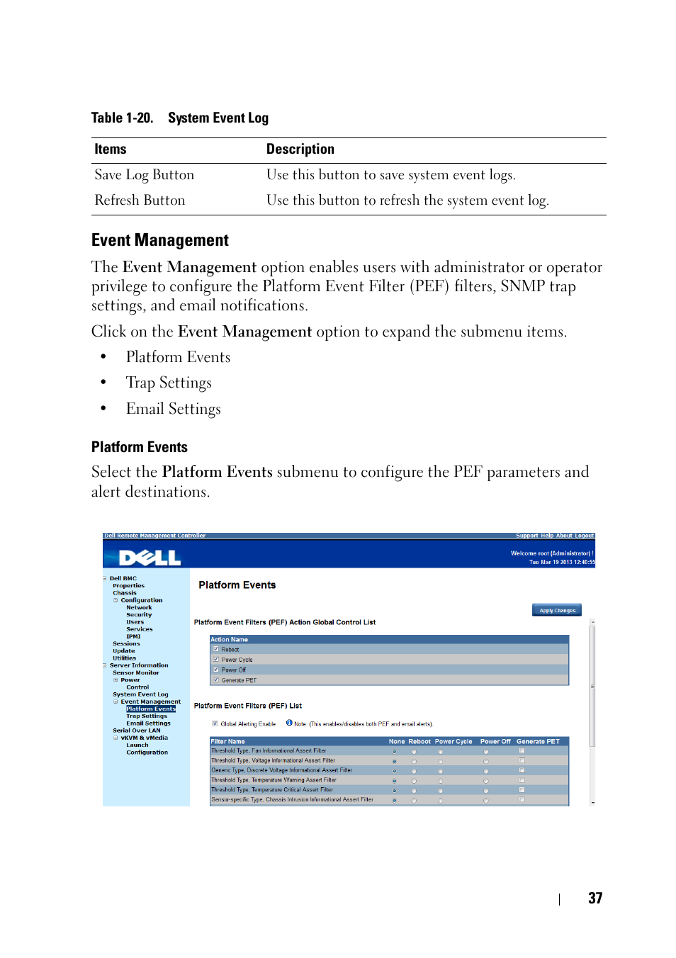 Event management | Dell PowerEdge C6220 User Manual | Page 37 / 78