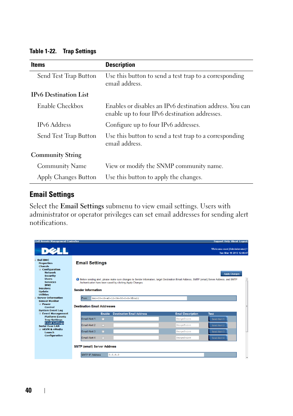 Email settings | Dell PowerEdge C6220 User Manual | Page 40 / 78