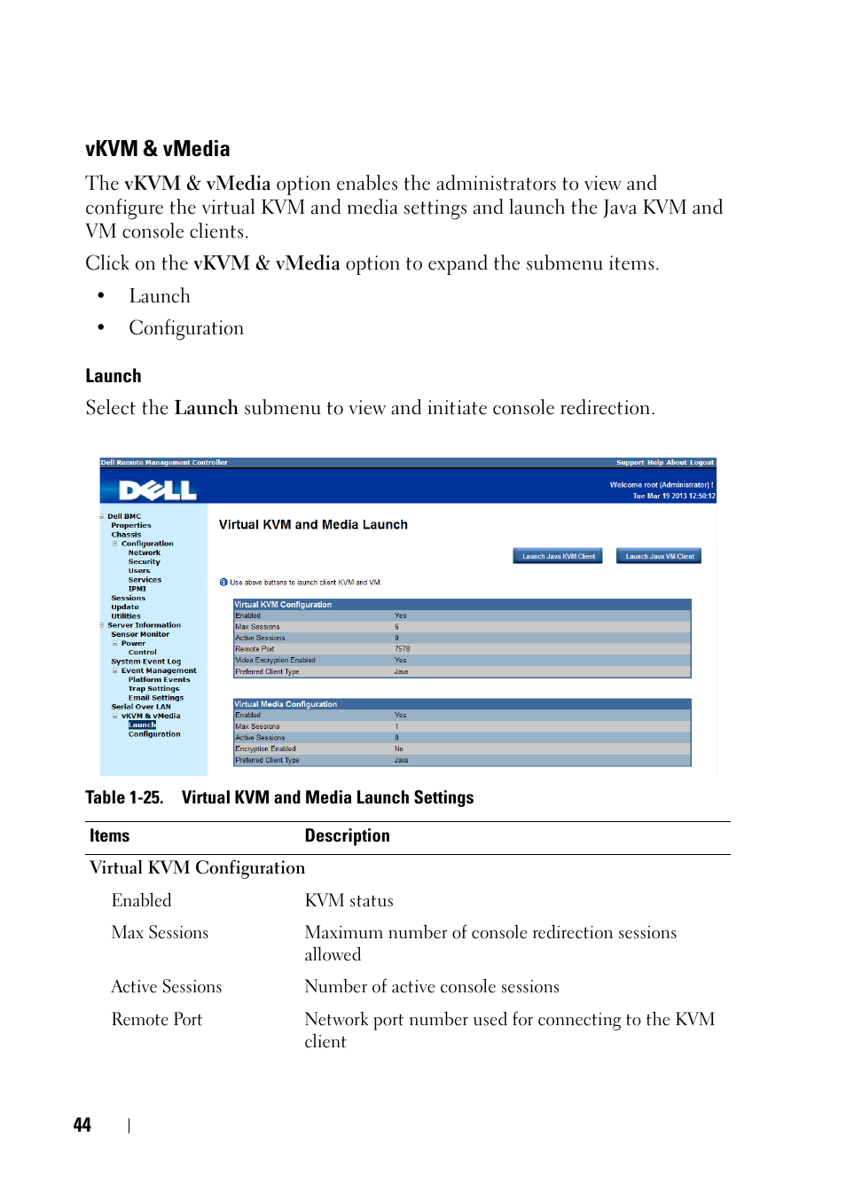 Vkvm & vmedia | Dell PowerEdge C6220 User Manual | Page 44 / 78
