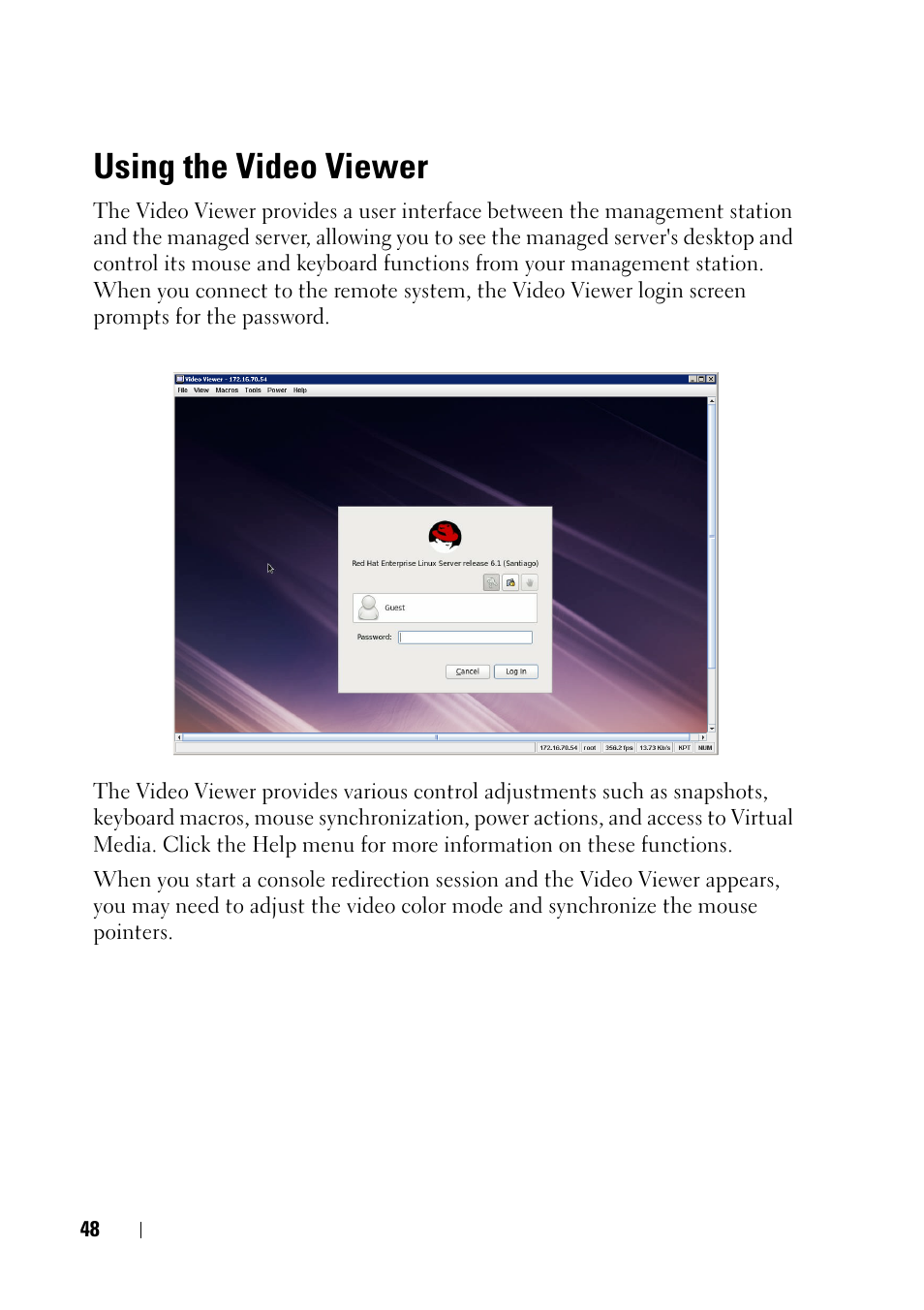 Using the video viewer | Dell PowerEdge C6220 User Manual | Page 48 / 78