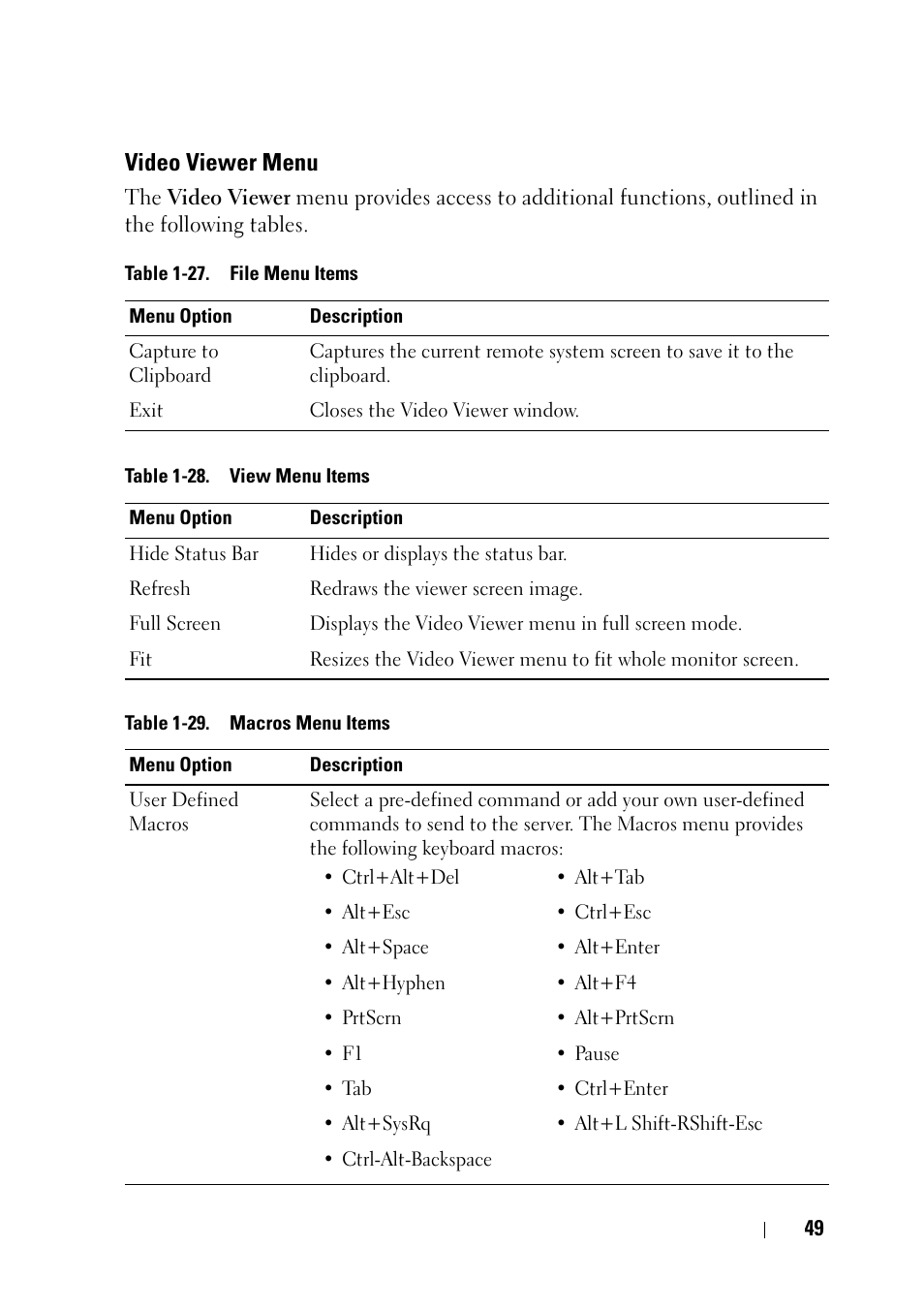 Video viewer menu | Dell PowerEdge C6220 User Manual | Page 49 / 78