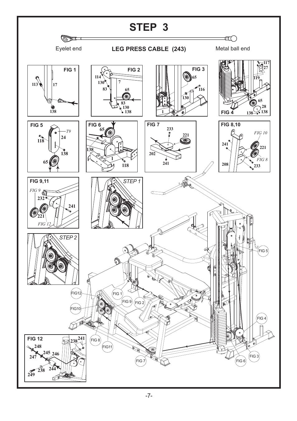 07)lp02_cbl, Step 3, Leg press cable (243) | BodyCraft V2 User Manual | Page 3 / 3