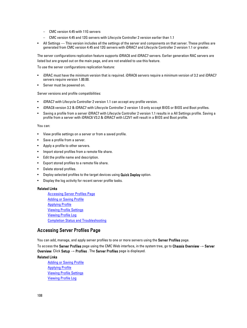 Accessing server profiles page | Dell POWEREDGE M1000E User Manual | Page 108 / 260