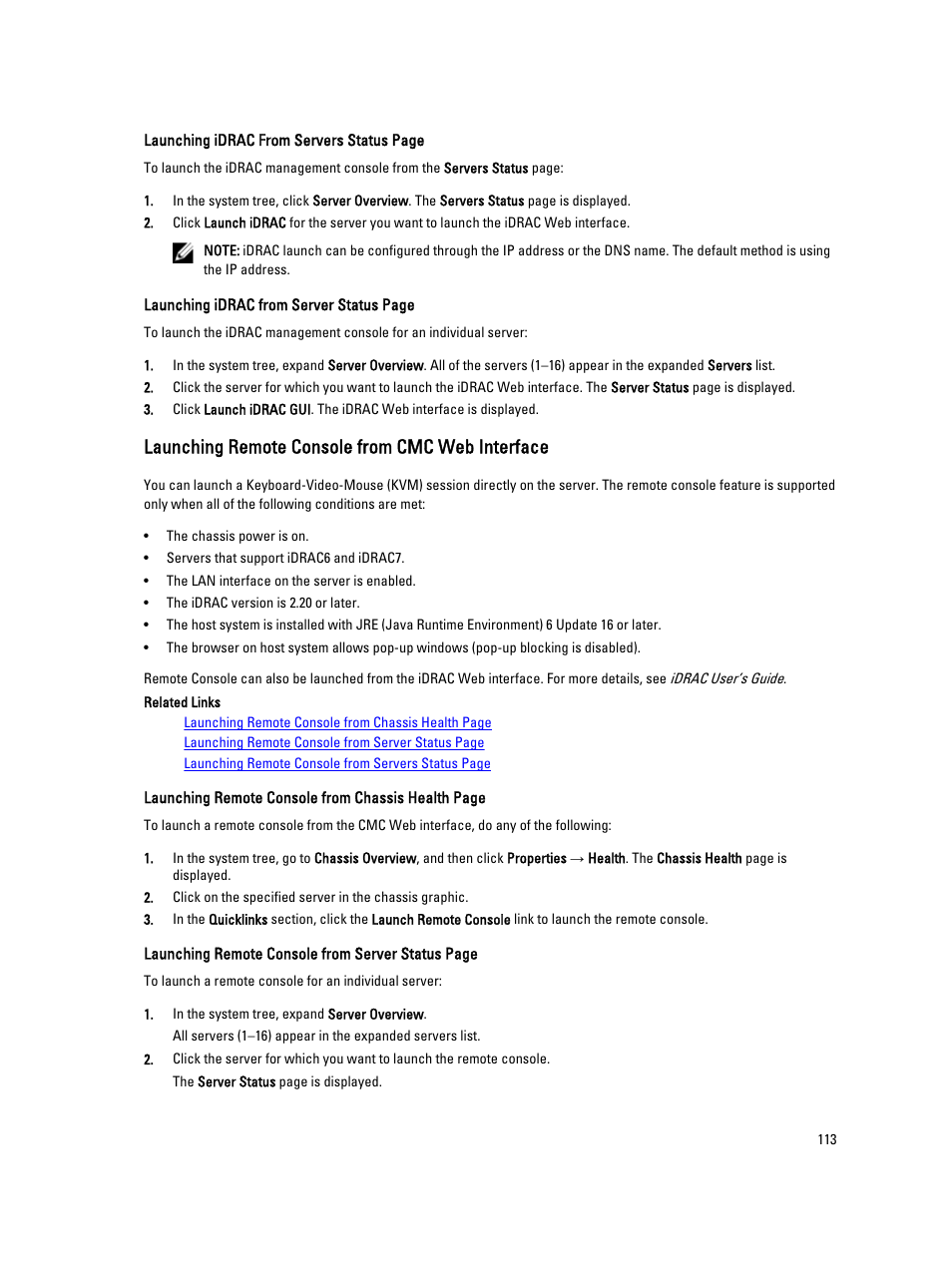 Launching remote console from cmc web interface | Dell POWEREDGE M1000E User Manual | Page 113 / 260