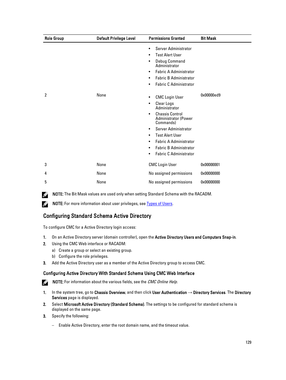 Configuring standard schema active directory | Dell POWEREDGE M1000E User Manual | Page 129 / 260