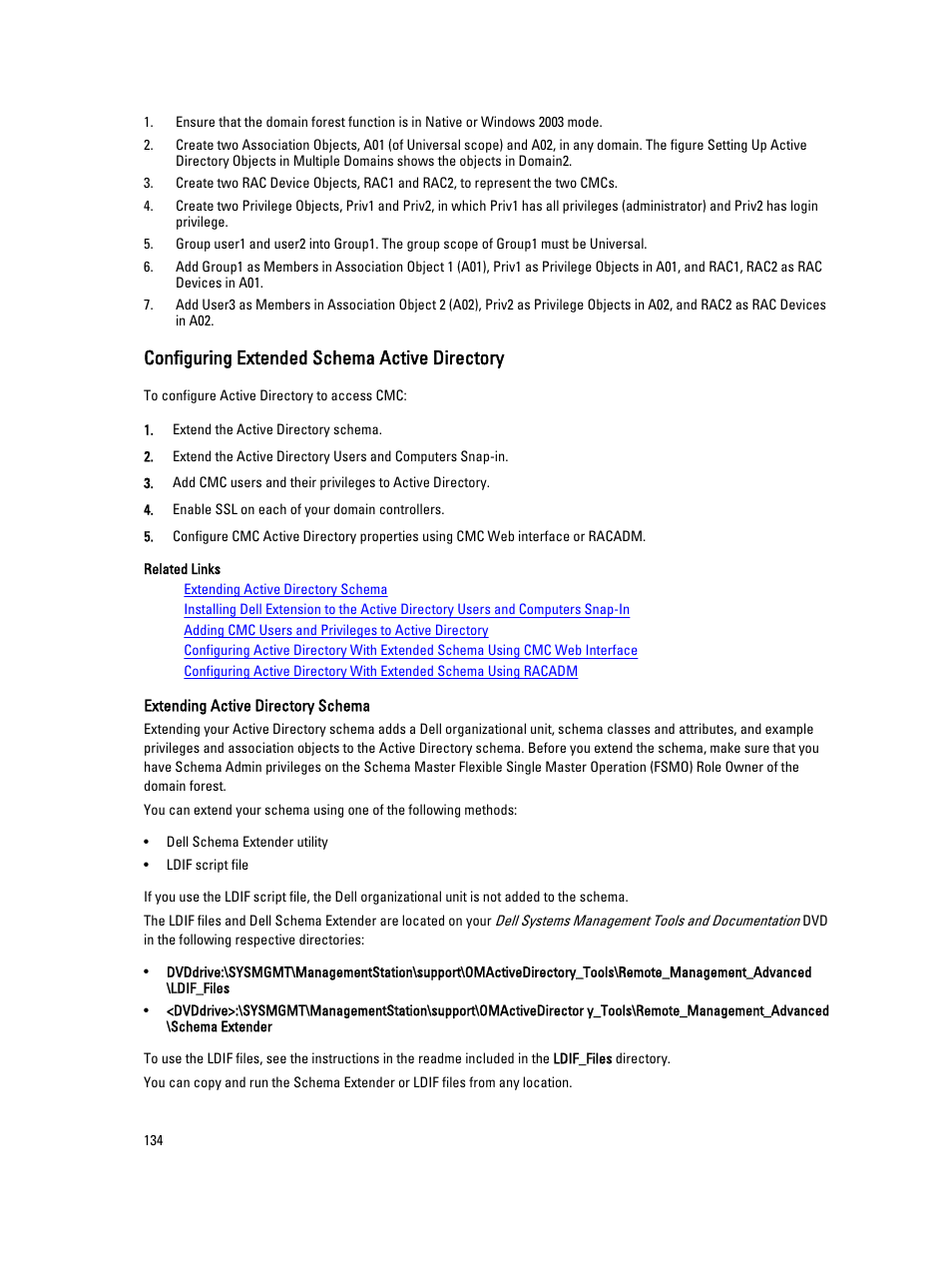 Configuring extended schema active directory | Dell POWEREDGE M1000E User Manual | Page 134 / 260