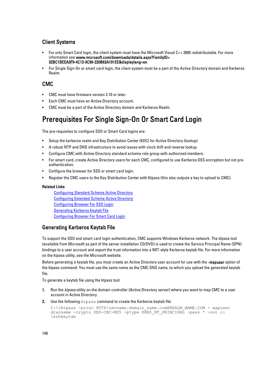 Client systems, Generating kerberos keytab file | Dell POWEREDGE M1000E User Manual | Page 148 / 260