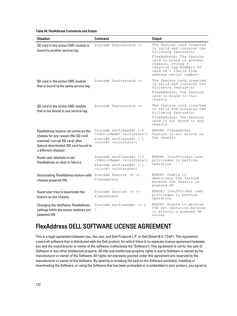Flexaddress dell software license agreement | Dell POWEREDGE M1000E User Manual | Page 172 / 260