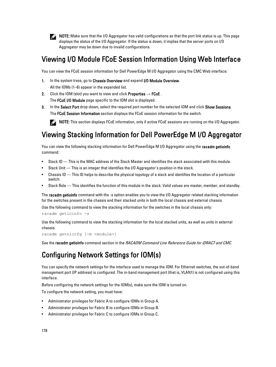 Configuring network settings for iom(s) | Dell POWEREDGE M1000E User Manual | Page 178 / 260