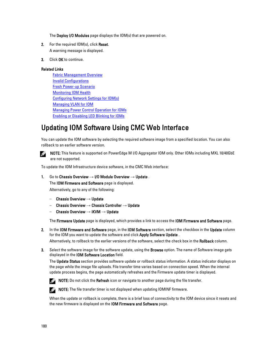 Updating iom software using cmc web interface | Dell POWEREDGE M1000E User Manual | Page 180 / 260