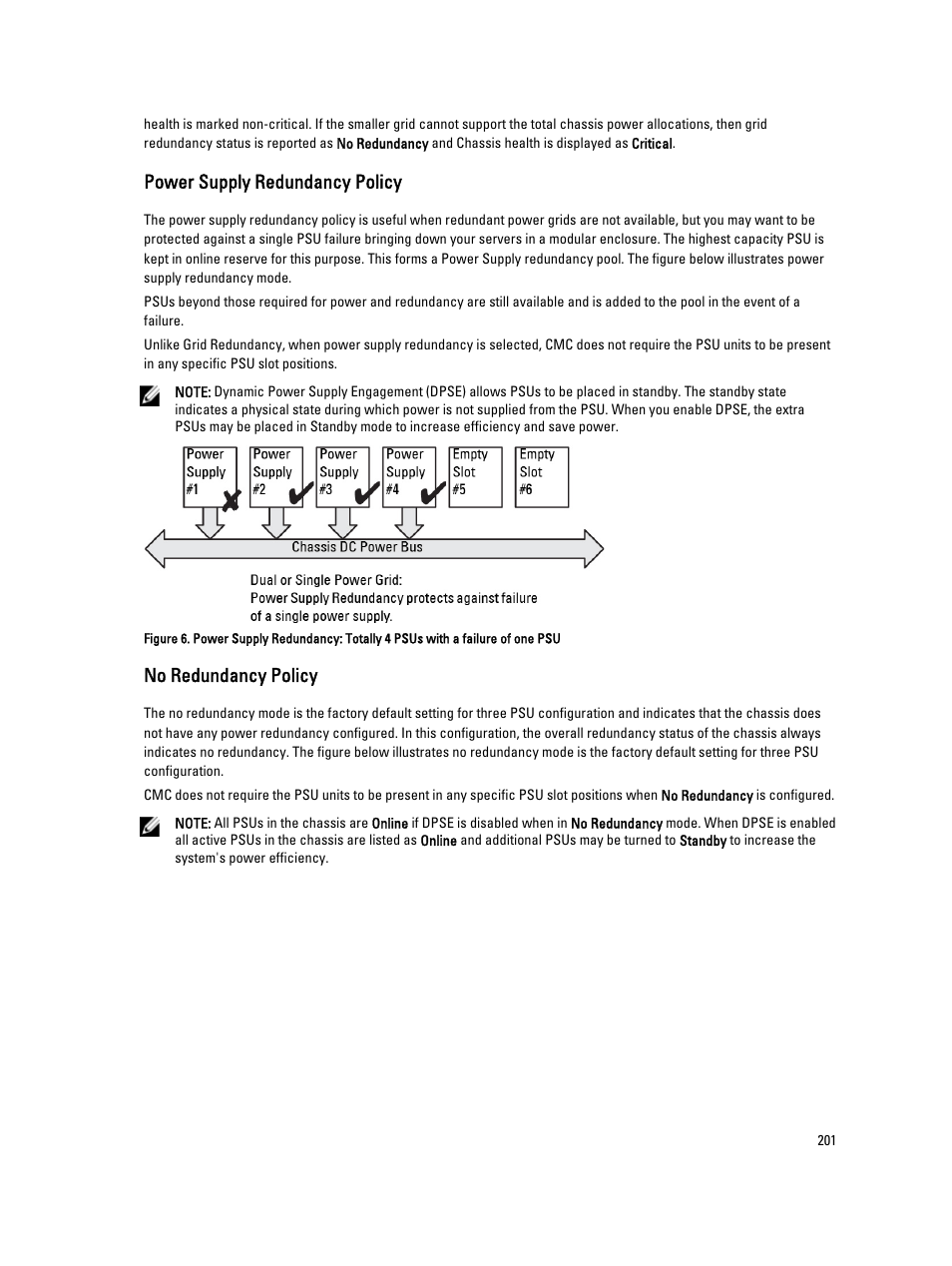 Power supply redundancy policy, No redundancy policy | Dell POWEREDGE M1000E User Manual | Page 201 / 260