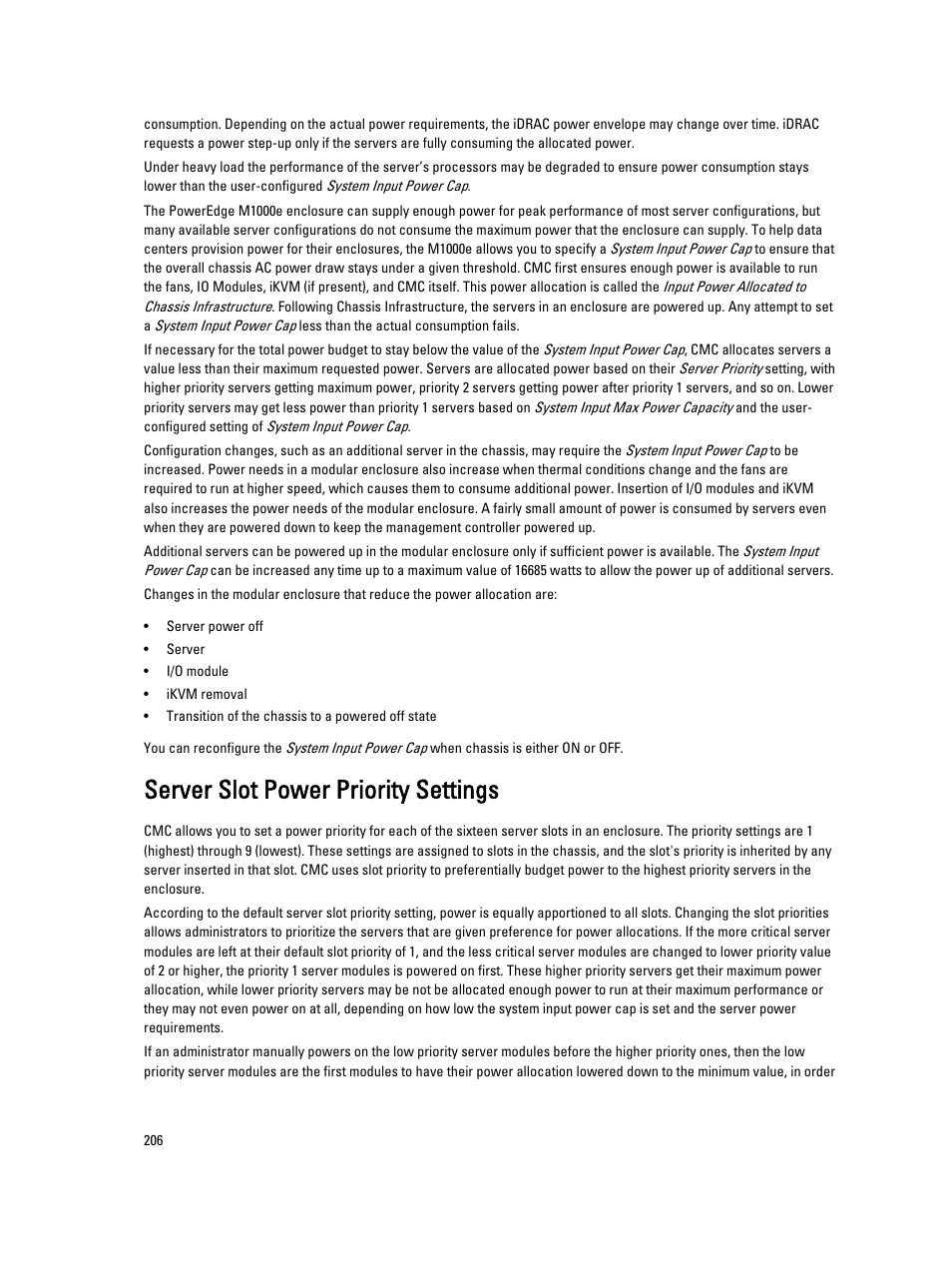 Server slot power priority settings | Dell POWEREDGE M1000E User Manual | Page 206 / 260