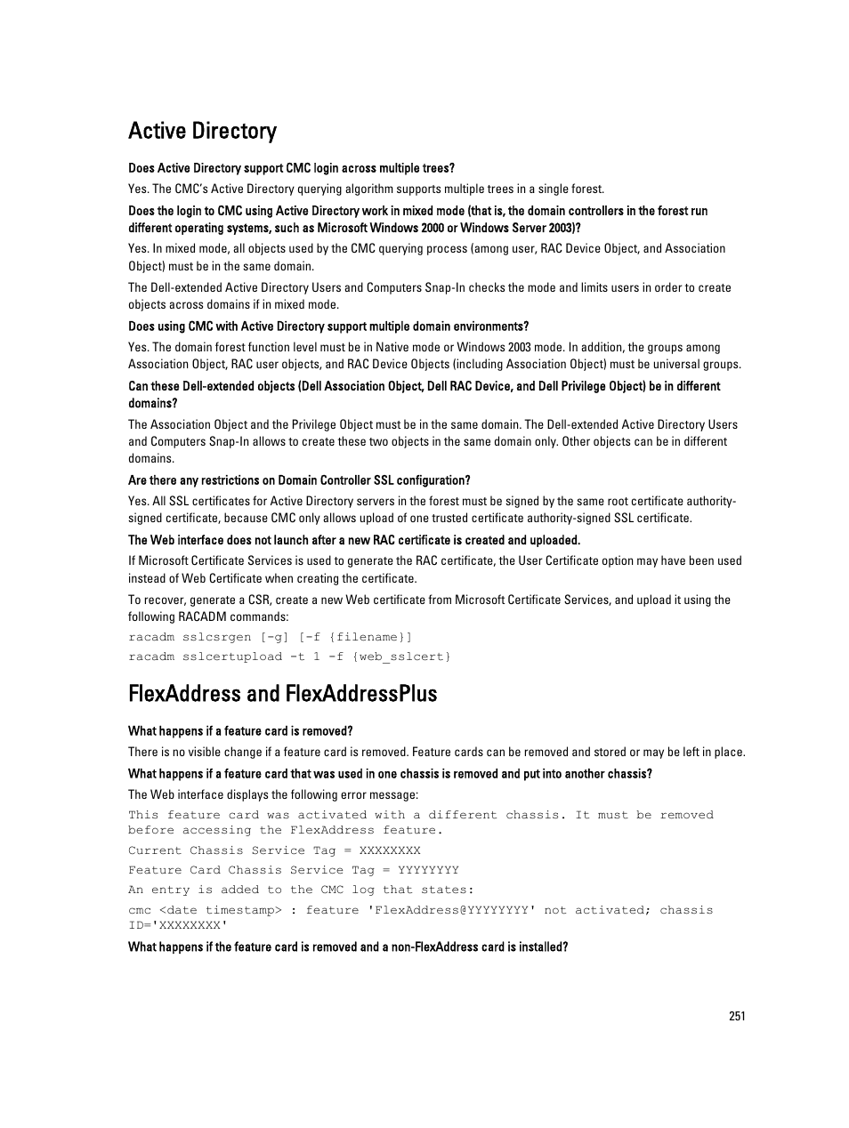 Active directory, Flexaddress and flexaddressplus | Dell POWEREDGE M1000E User Manual | Page 251 / 260