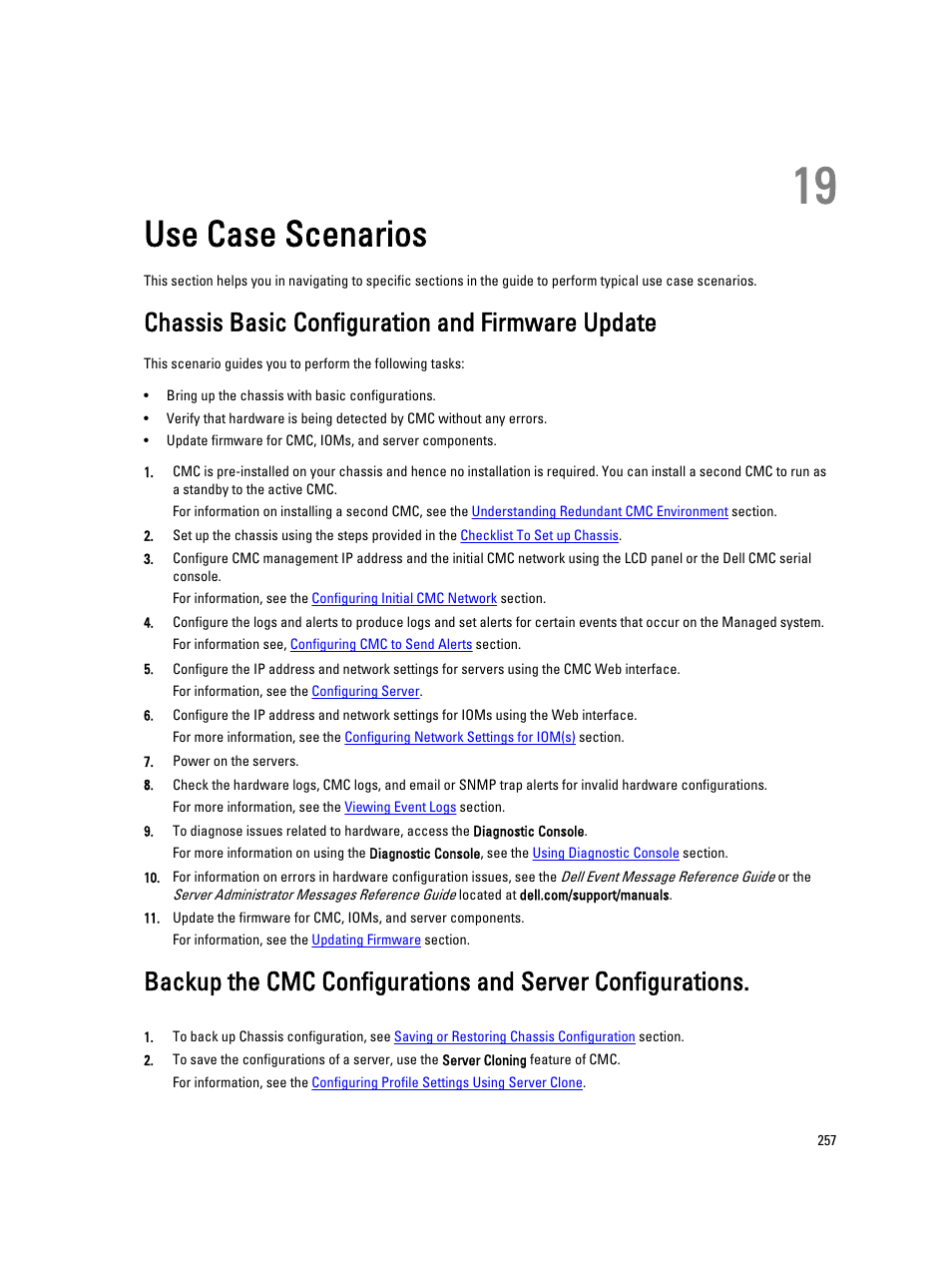 Use case scenarios, Chassis basic configuration and firmware update, 19 use case scenarios | Dell POWEREDGE M1000E User Manual | Page 257 / 260