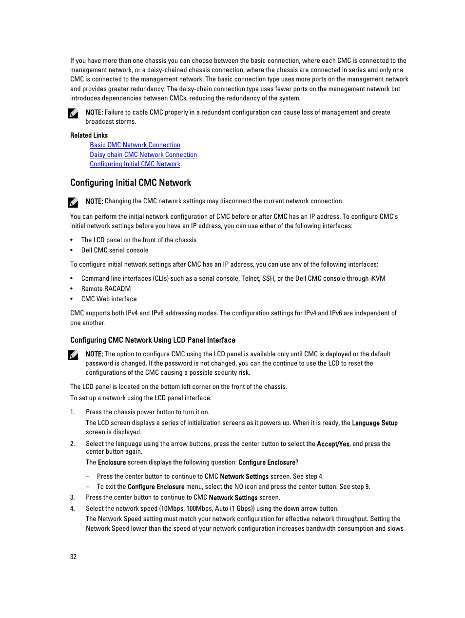 Configuring initial cmc network | Dell POWEREDGE M1000E User Manual | Page 32 / 260