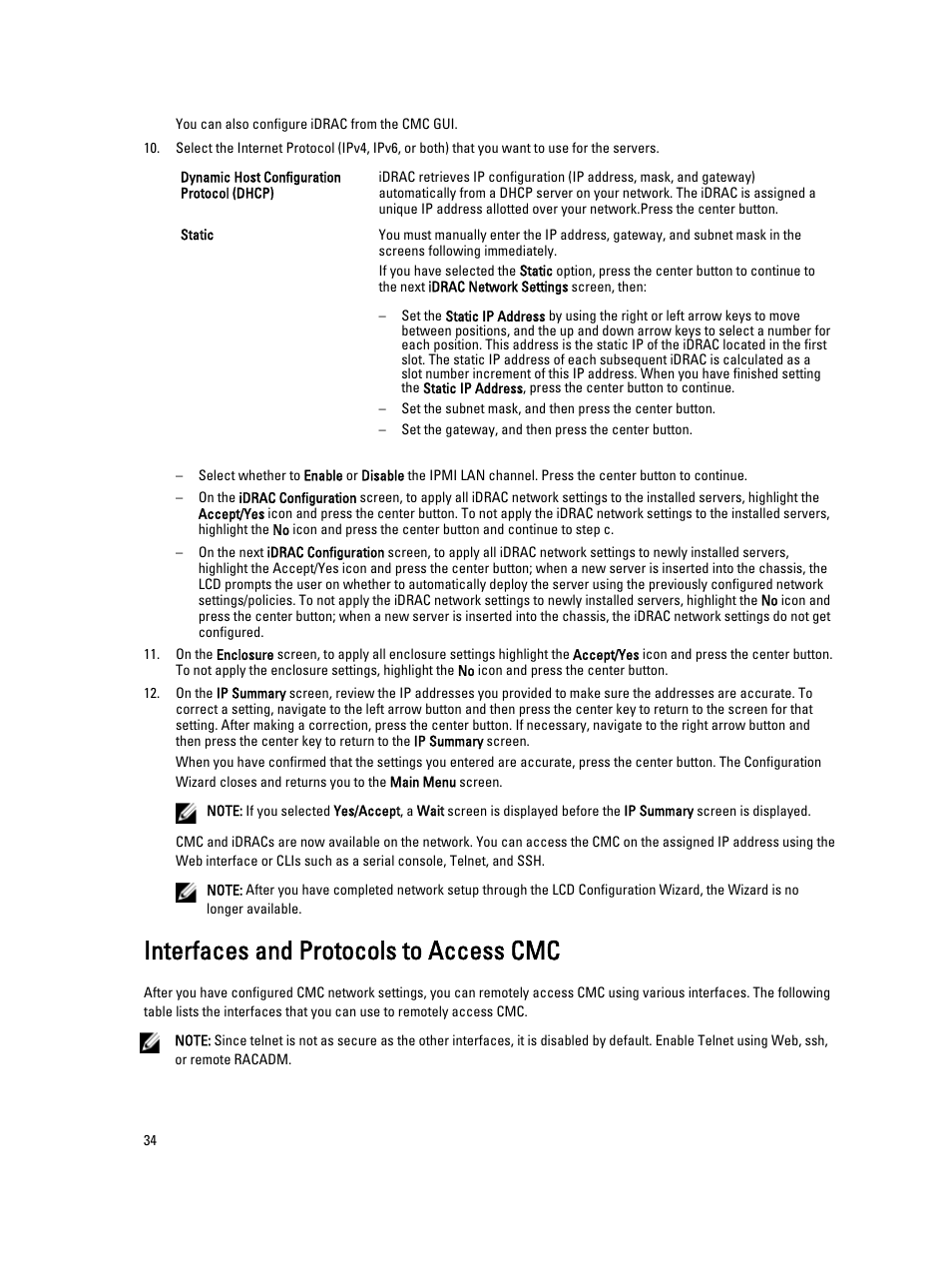 Interfaces and protocols to access cmc | Dell POWEREDGE M1000E User Manual | Page 34 / 260