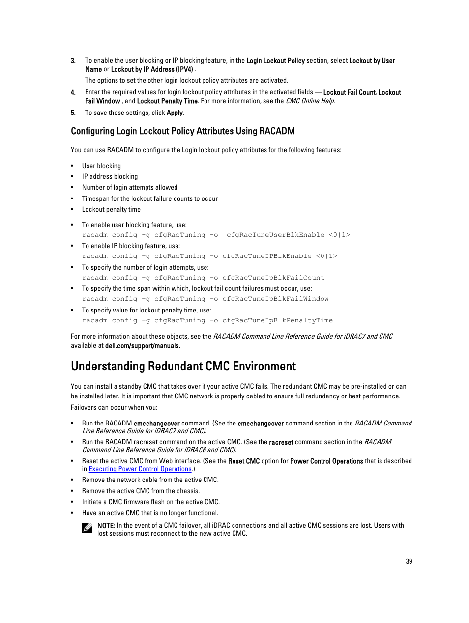 Understanding redundant cmc environment, Understanding redundant cmc, Environment | Dell POWEREDGE M1000E User Manual | Page 39 / 260