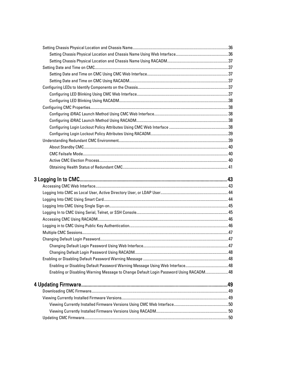3 logging in to cmc, 4 updating firmware | Dell POWEREDGE M1000E User Manual | Page 4 / 260