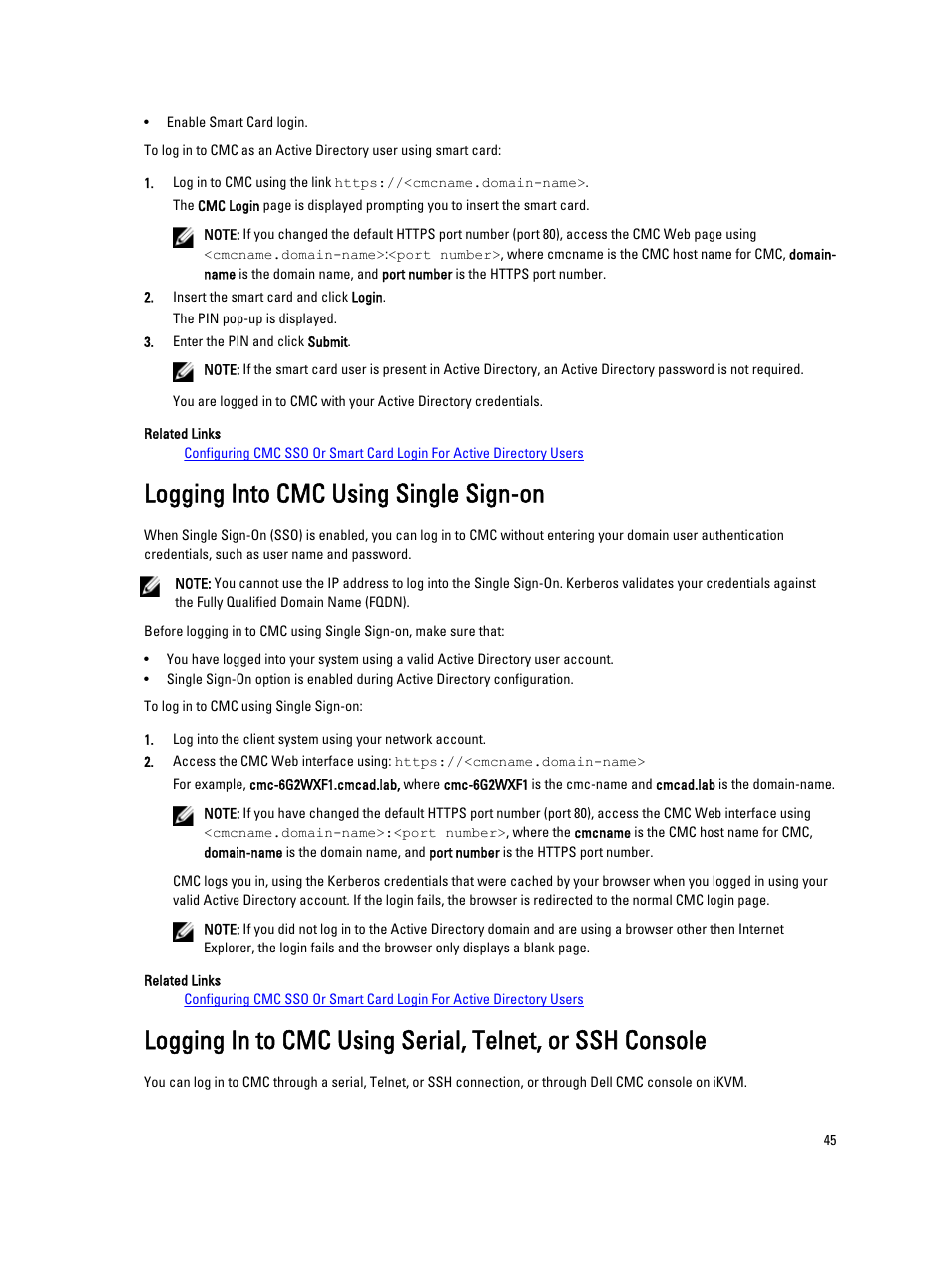 Logging into cmc using single sign-on | Dell POWEREDGE M1000E User Manual | Page 45 / 260