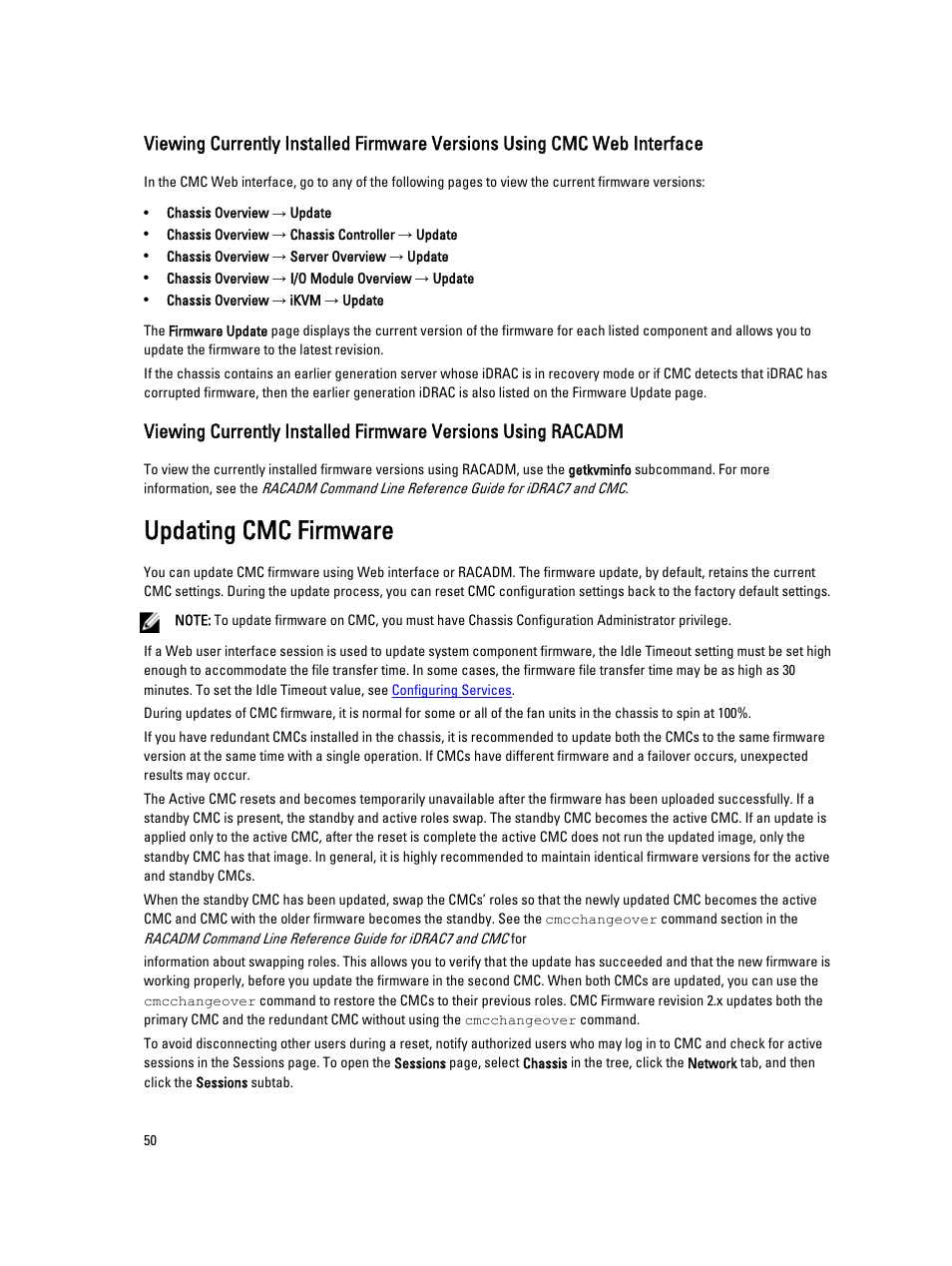 Updating cmc firmware | Dell POWEREDGE M1000E User Manual | Page 50 / 260