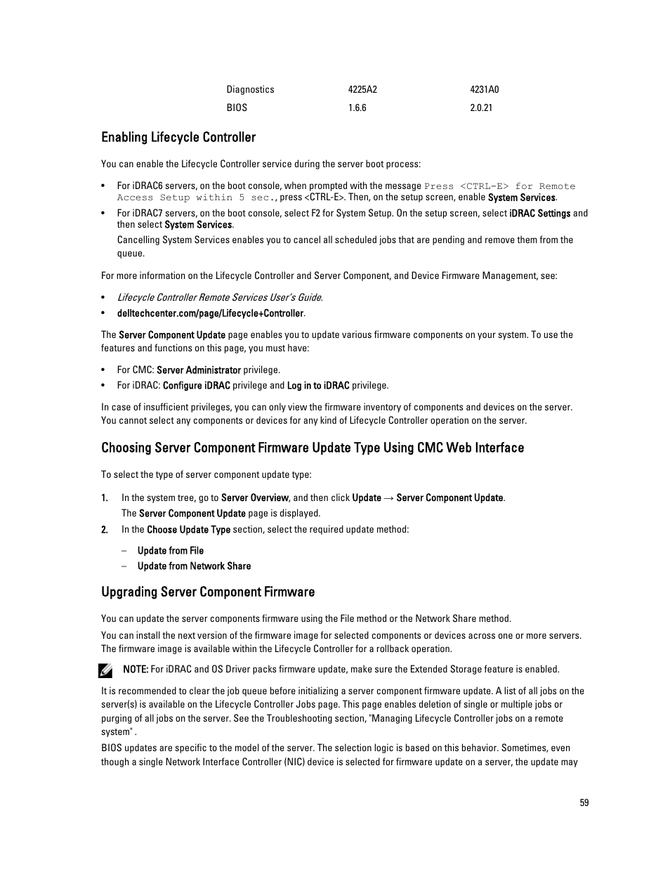 Enabling lifecycle controller, Upgrading server component firmware | Dell POWEREDGE M1000E User Manual | Page 59 / 260