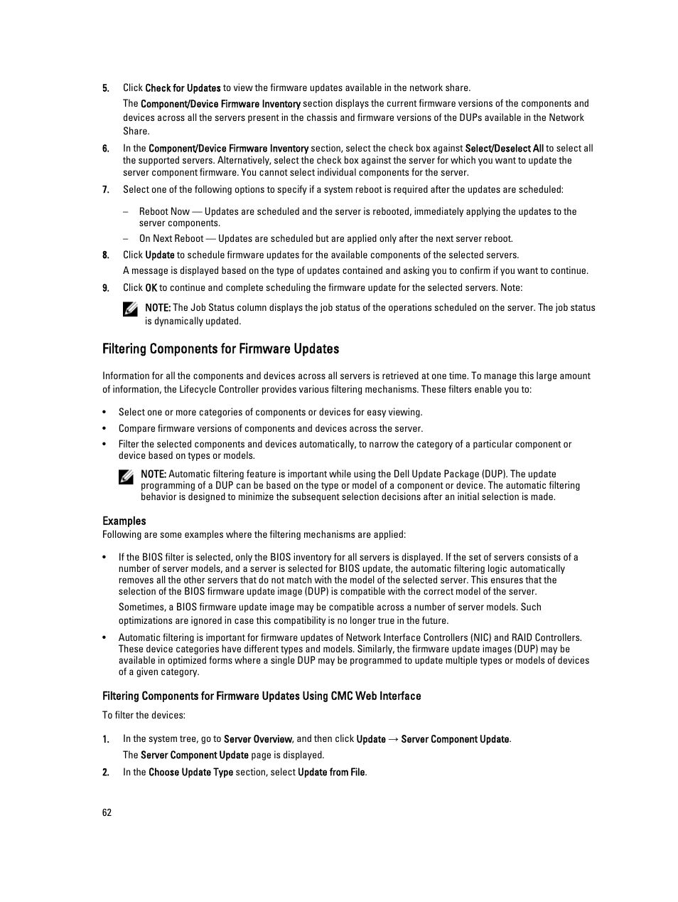 Filtering components for firmware updates | Dell POWEREDGE M1000E User Manual | Page 62 / 260