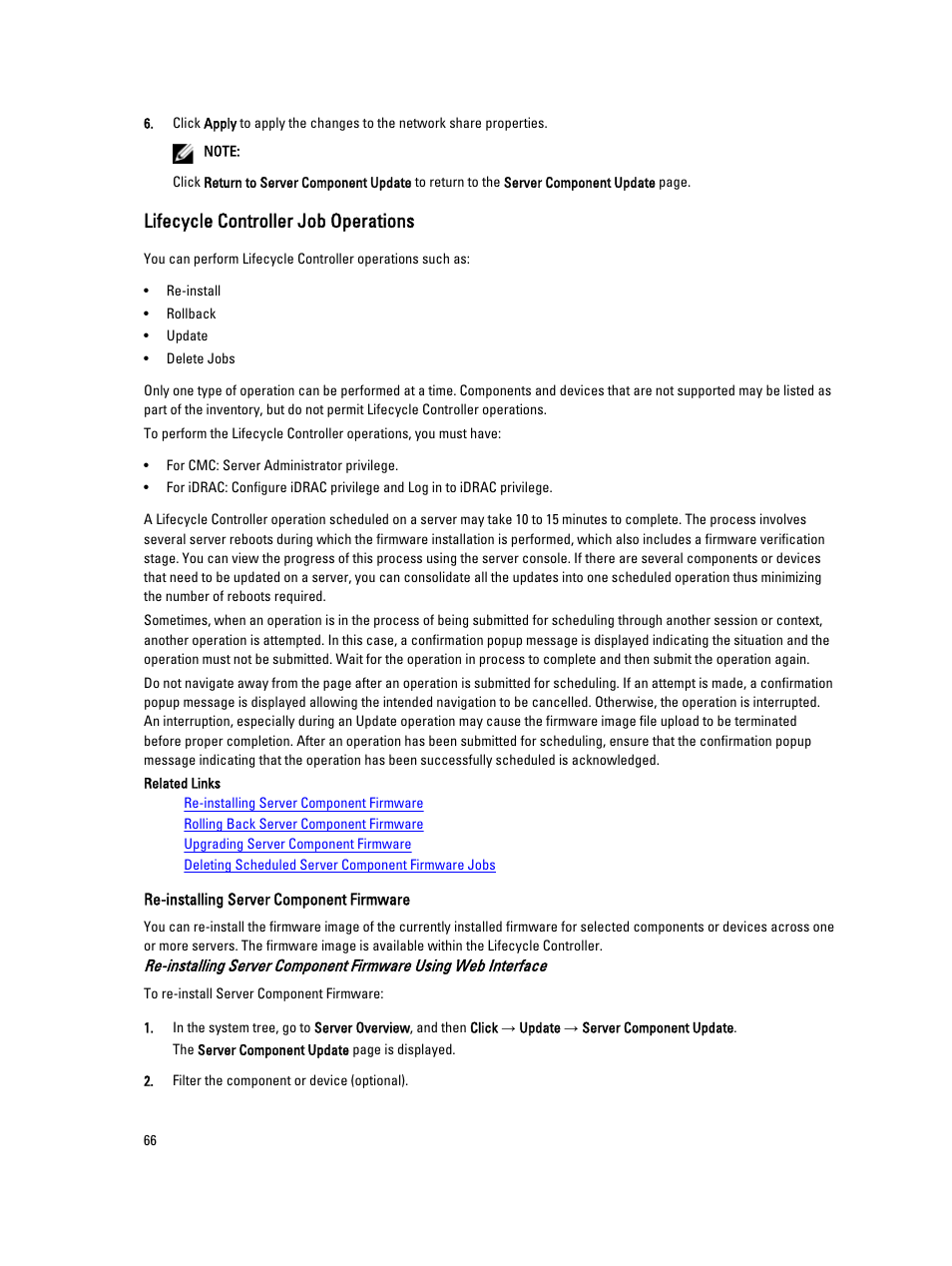 Lifecycle controller job operations | Dell POWEREDGE M1000E User Manual | Page 66 / 260