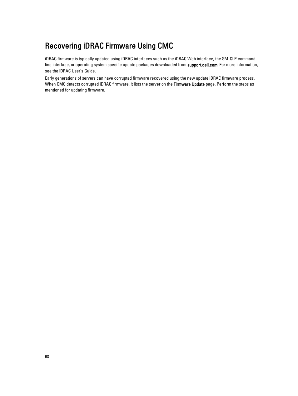 Recovering idrac firmware using cmc | Dell POWEREDGE M1000E User Manual | Page 68 / 260