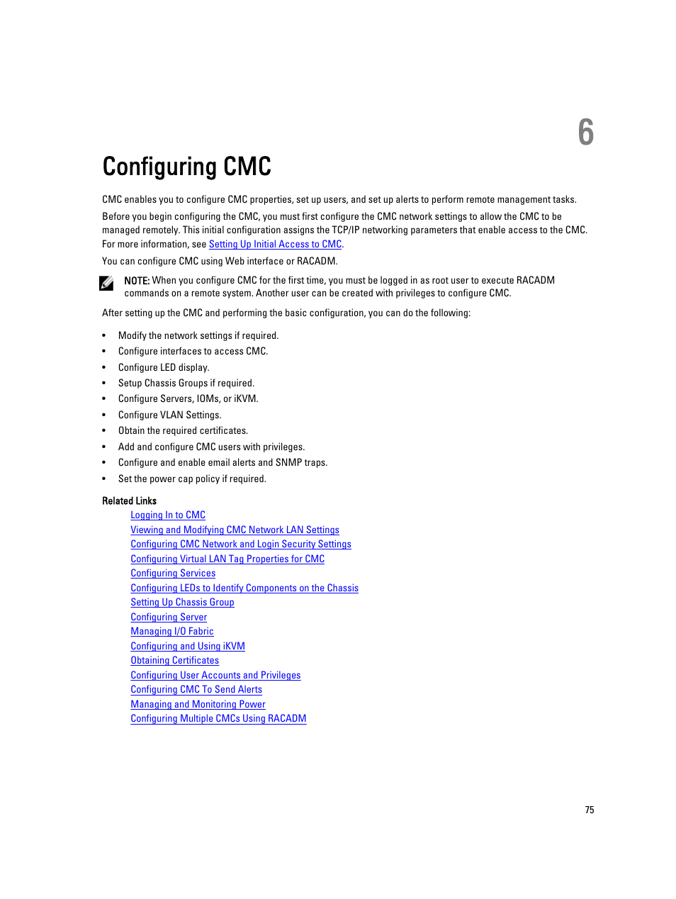 Configuring cmc, 6 configuring cmc | Dell POWEREDGE M1000E User Manual | Page 75 / 260