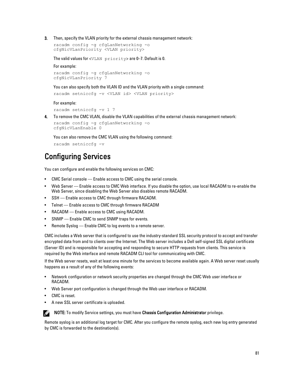 Configuring services | Dell POWEREDGE M1000E User Manual | Page 81 / 260
