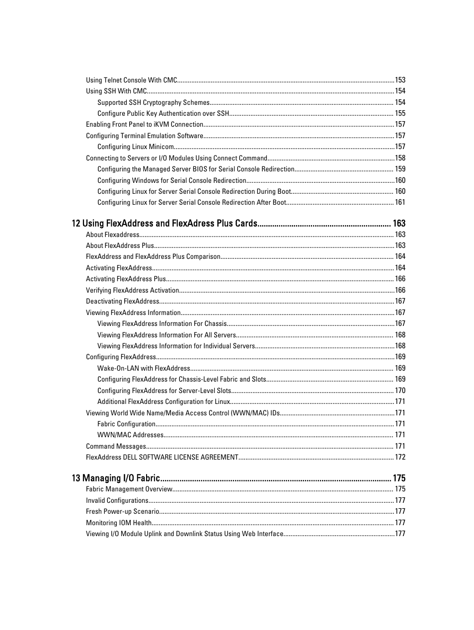 12 using flexaddress and flexadress plus cards, 13 managing i/o fabric | Dell POWEREDGE M1000E User Manual | Page 9 / 260