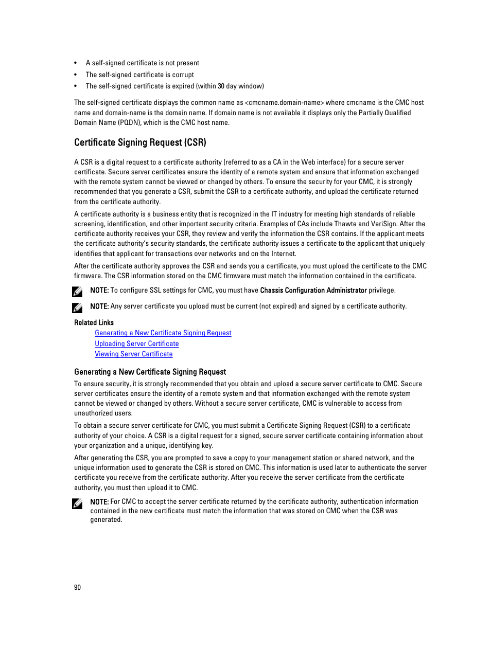 Certificate signing request (csr) | Dell POWEREDGE M1000E User Manual | Page 90 / 260
