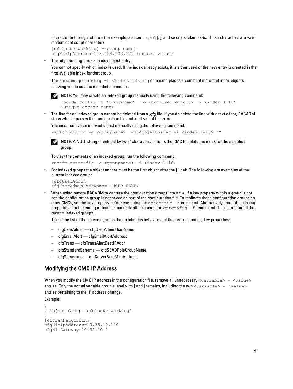 Modifying the cmc ip address | Dell POWEREDGE M1000E User Manual | Page 95 / 260
