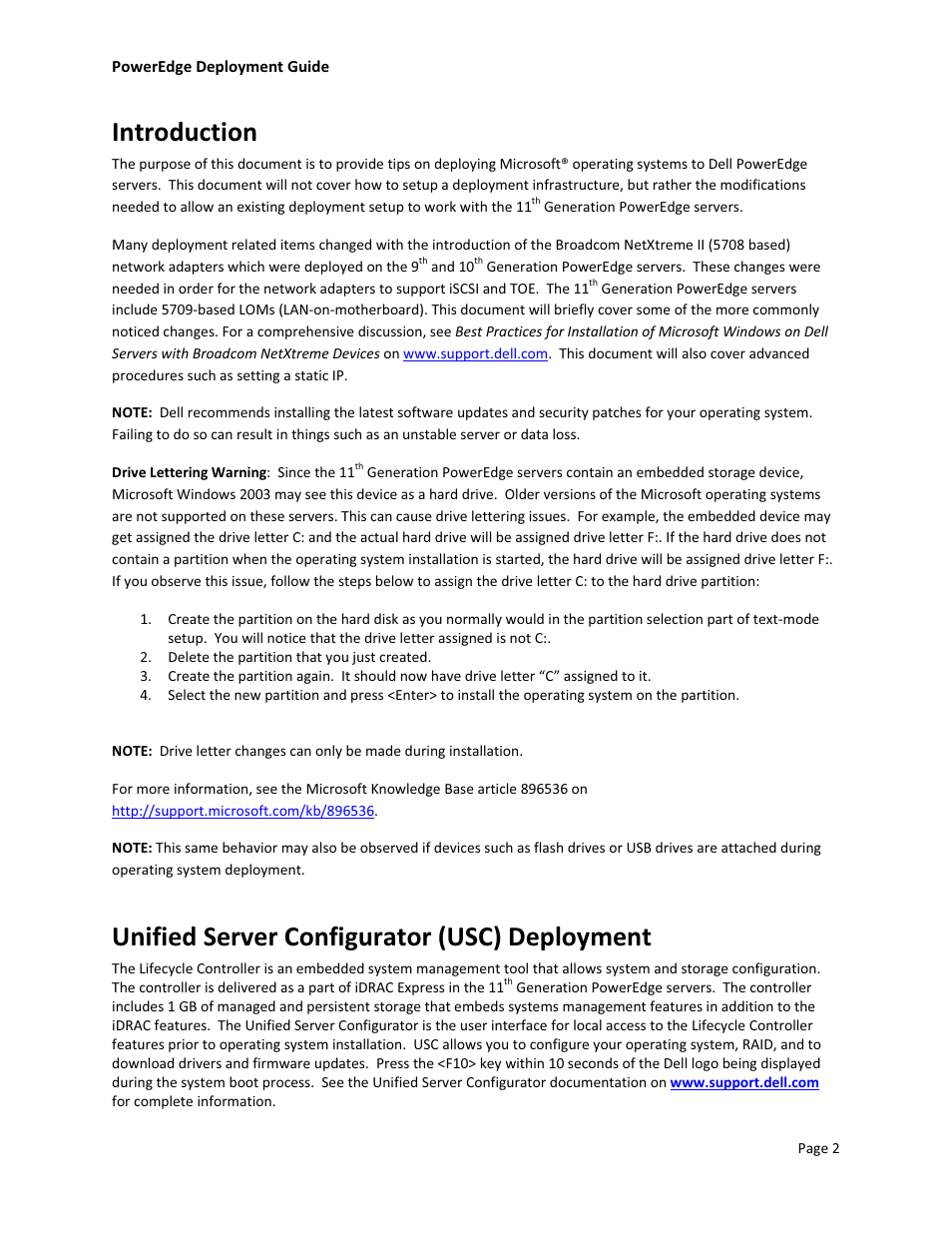 Introduction, Unified server configurator (usc) deployment | Dell POWEREDGE M1000E User Manual | Page 4 / 7