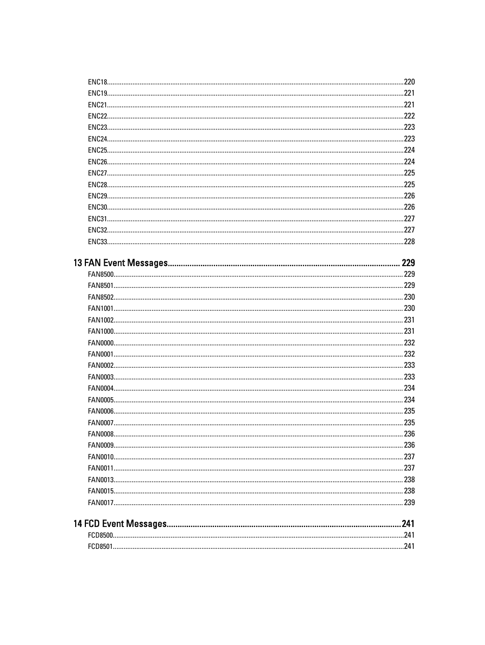 13 fan event messages, 14 fcd event messages | Dell PowerEdge VRTX User Manual | Page 11 / 931