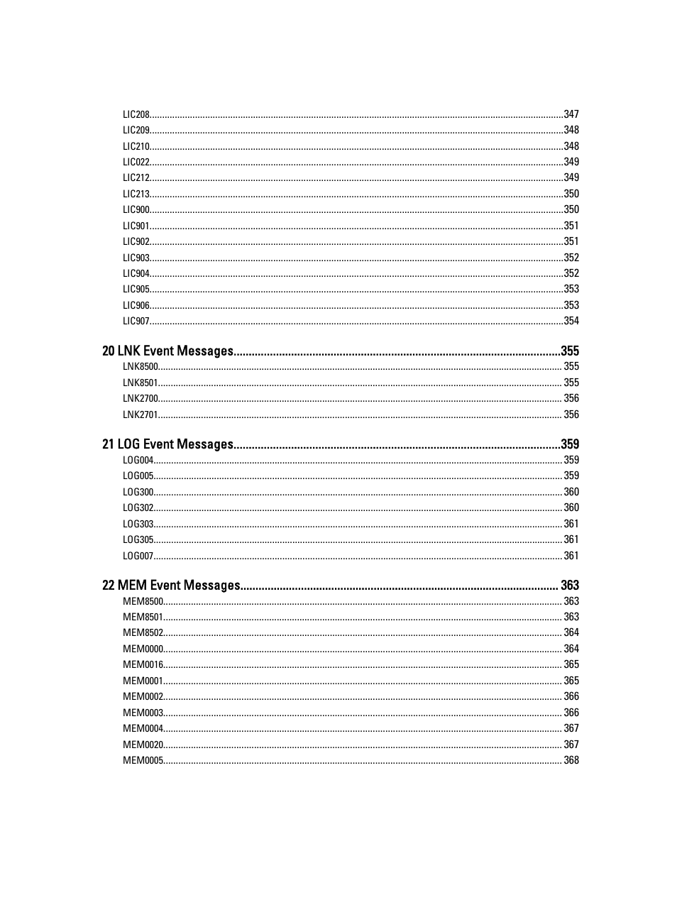 20 lnk event messages, 21 log event messages, 22 mem event messages | Dell PowerEdge VRTX User Manual | Page 17 / 931
