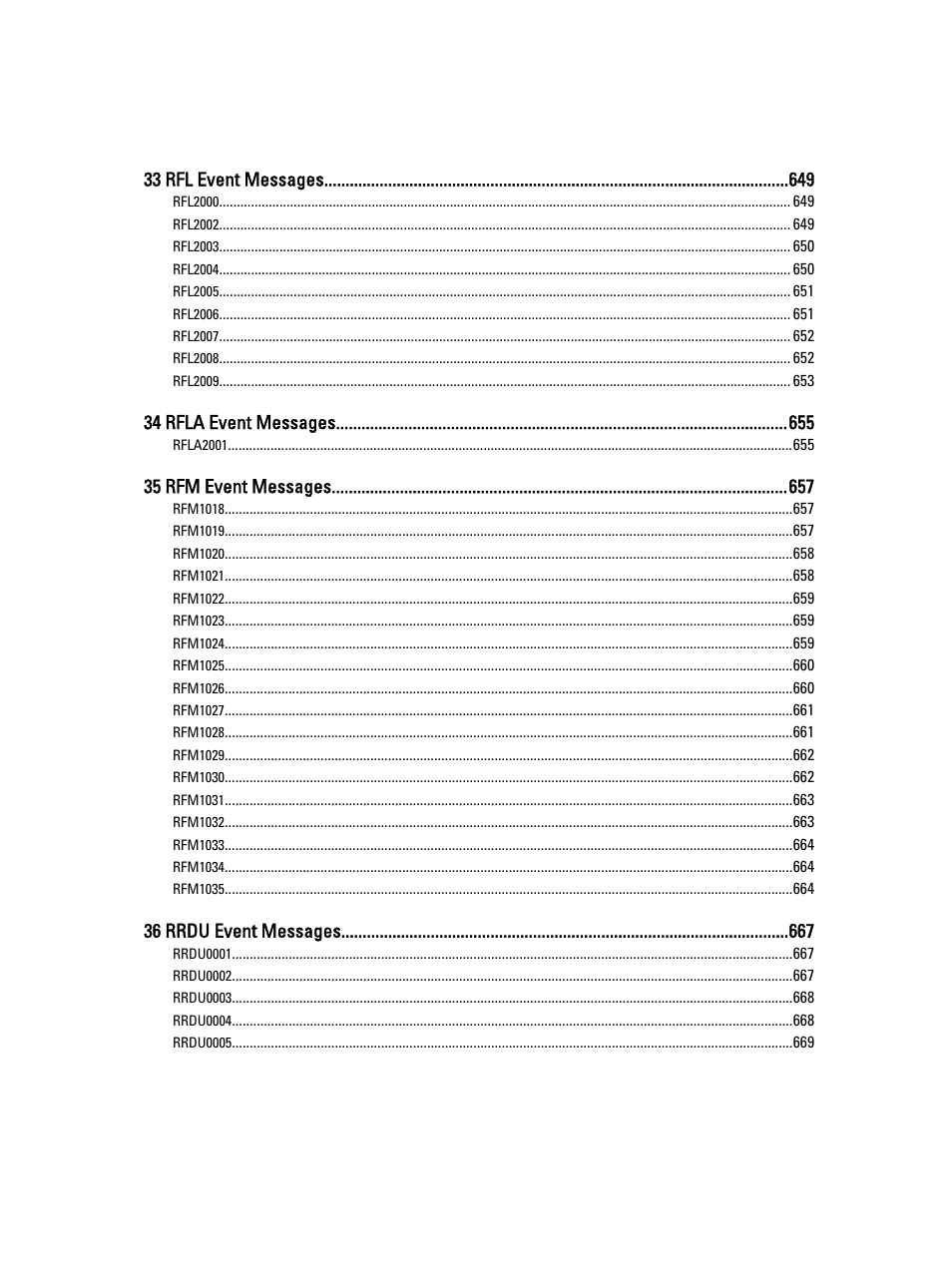 33 rfl event messages, 34 rfla event messages, 35 rfm event messages | 36 rrdu event messages | Dell PowerEdge VRTX User Manual | Page 31 / 931